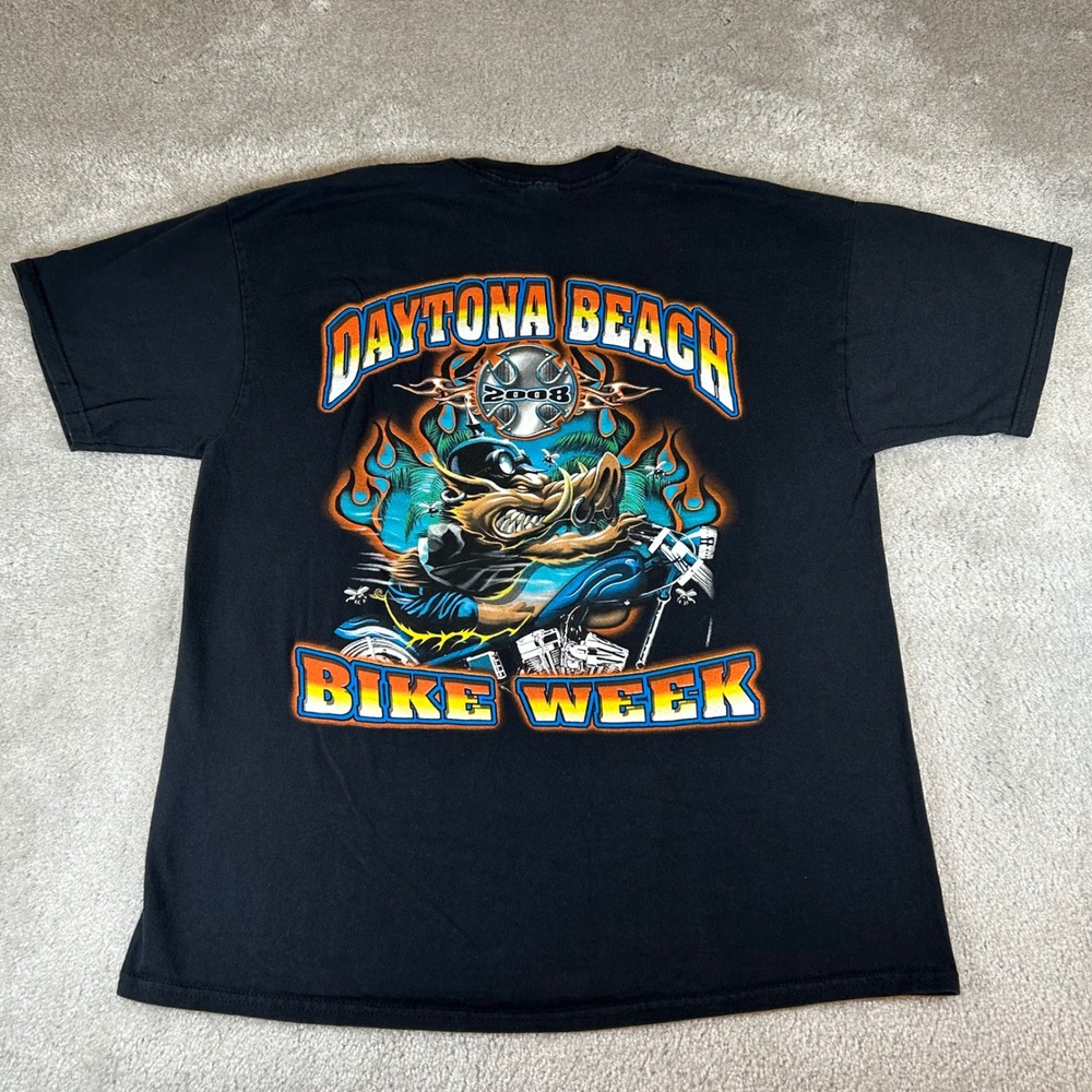 Vintage Y2K T-Shirt Men's XL Black Daytona Beach Bike Week 2008 Graphic Tee USA